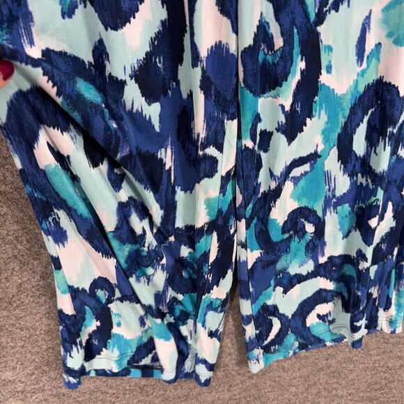 Chico's Pants Women 8 Blue Geometric High Rise Flat Front Chino Pull On Casual - Picture 3 of 9